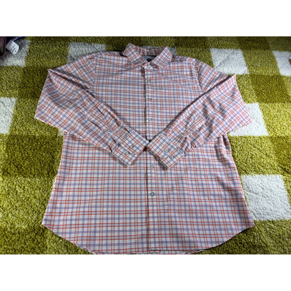 Mizzen+Main Mens‎ Large Standard Fit Plaid Performance Dress Shirt Orange Purple